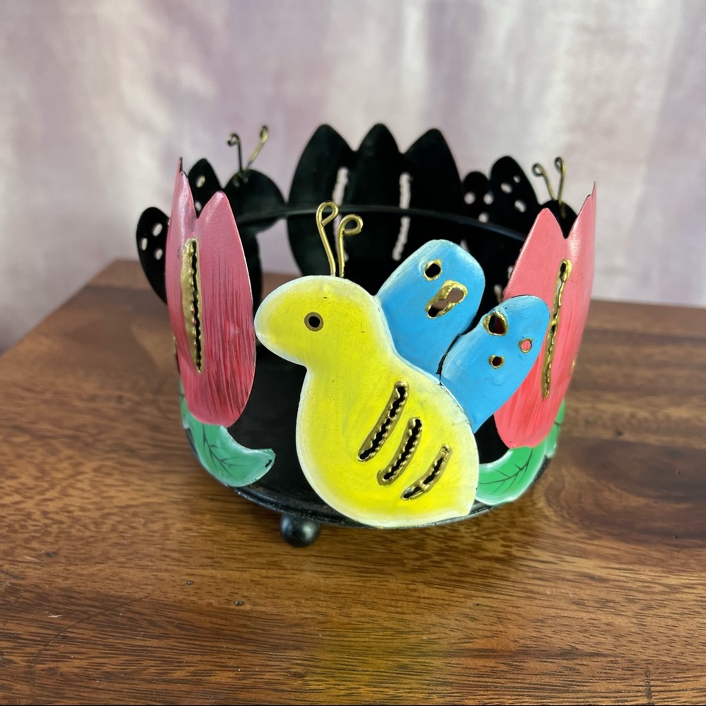 Tulip & Bee Metal Candle Holder